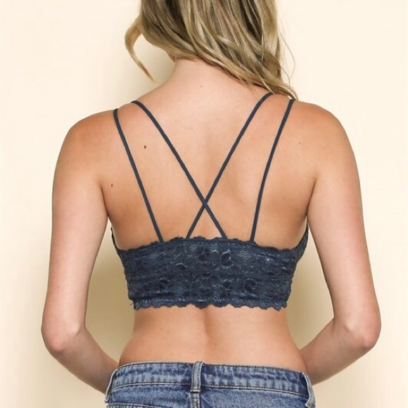 New Sexy Soft Strappy Lace Charcoal Padded Bralett - Picture 4 of 9